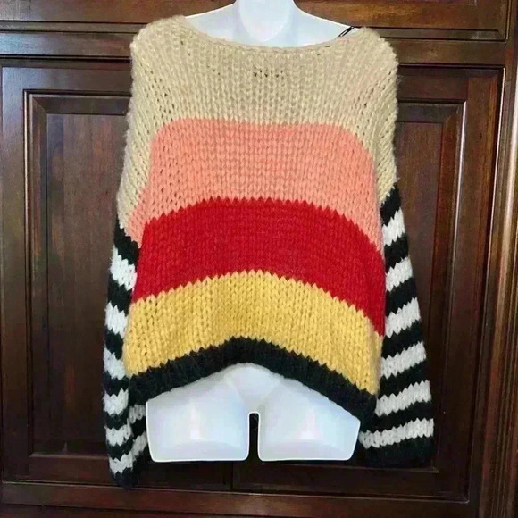BlankNYC Wool Mix Crochet Multicolor Colorblock & Striped Chunky Sweater /Size S - Picture 7 of 15